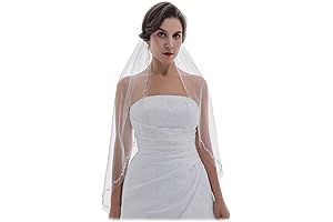 Exquisite 1-Tier Bridal Veil Adorned with Delicate Edge Crystals and Pearl Accents