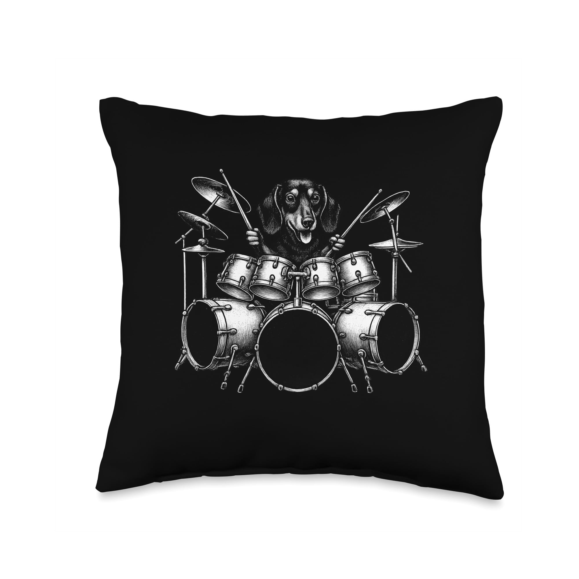 Dachshund Playing Drums Drummer Dog Lover Throw Pillow