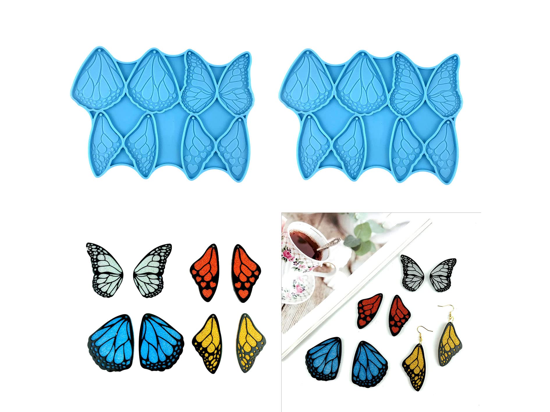 Stampi per colata di gioielli a forma di farfalla, in silicone, con foro per appendere orecchini, portachiavi