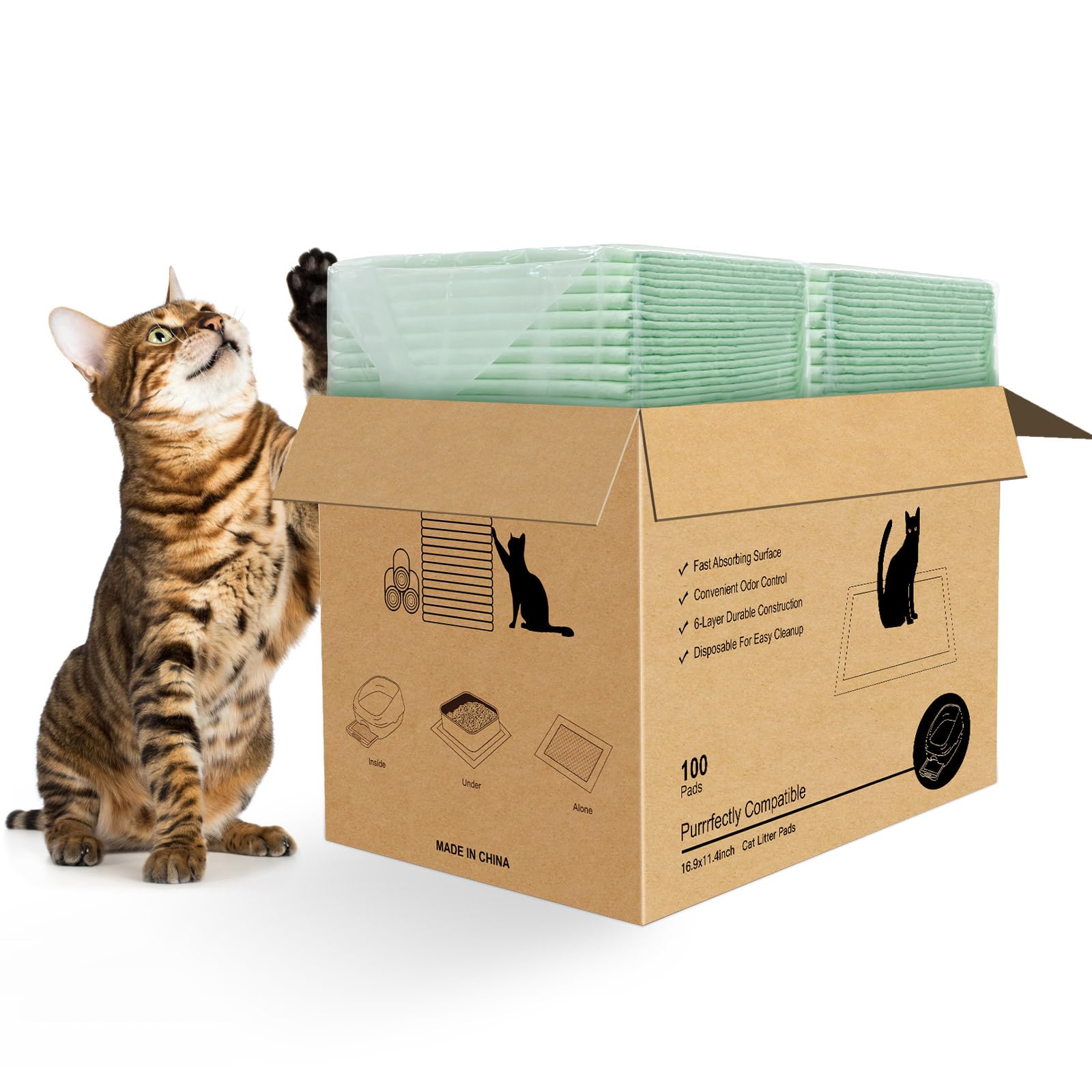 OYY 100PCS Cat Pads Generic Compatible Refills for Tidy Cats Breeze Litter System, Cat Liner Pads,Unscented Super Absorbent Pee Pad,16.9"x11.4", Odor Control,fit in XL/Hooded/Original Litter Box