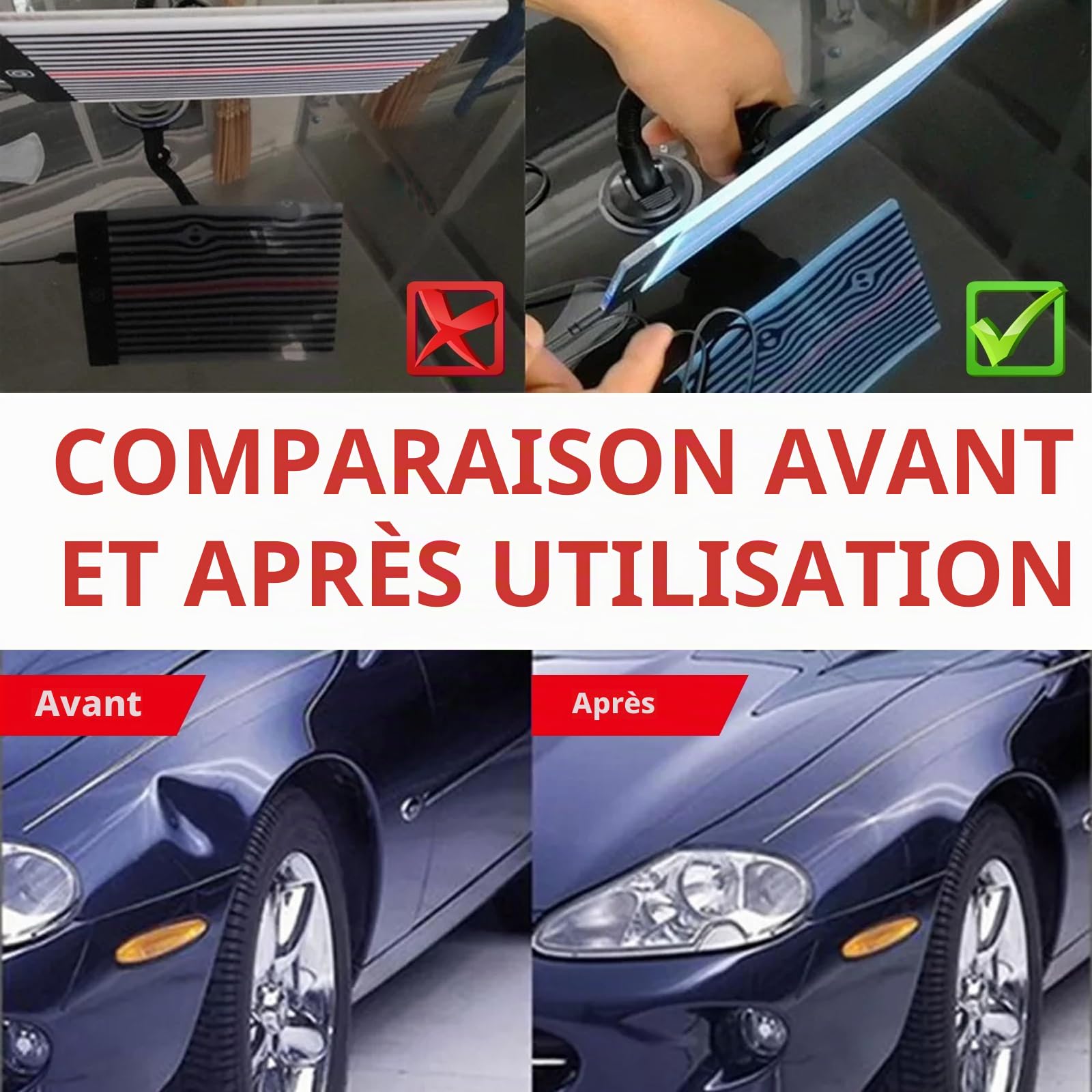 Lumière pour réparation de bosses sans peinture, lumière de réparation de bosses panneau LED avec support réglable, lampe d'inspection USB de bande de carrosserie et panneau réflecteur LED kit de