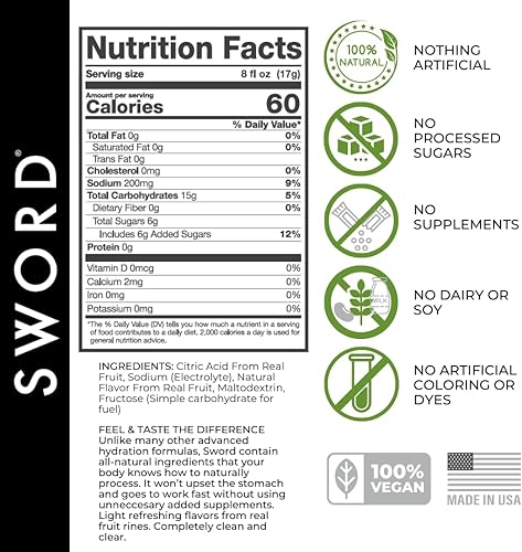 Miniatura 2 de Sword All-Natural Premium Advanced - Paquetes de polvo de hidratación con electrolitos, reposición rápida, mezcla de bebida de recuperación, nada