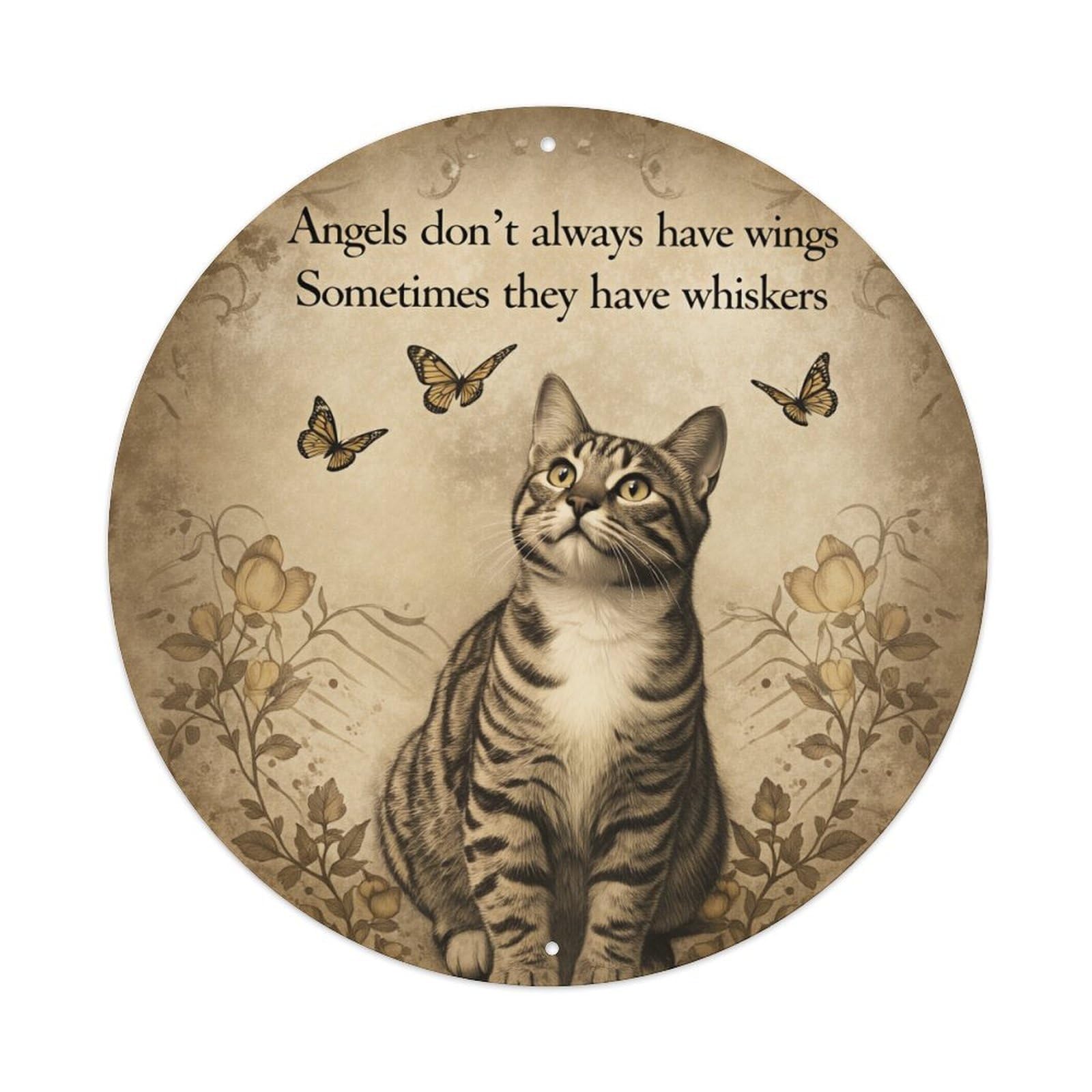 Jdfenggu Vintage Cat Butterflies Flowers Text Retro Metal Tin Sign, Metal Poster For Bar, Home, Man Cave, Kitchen, Laundry Room Art Decor 8X8 Inch