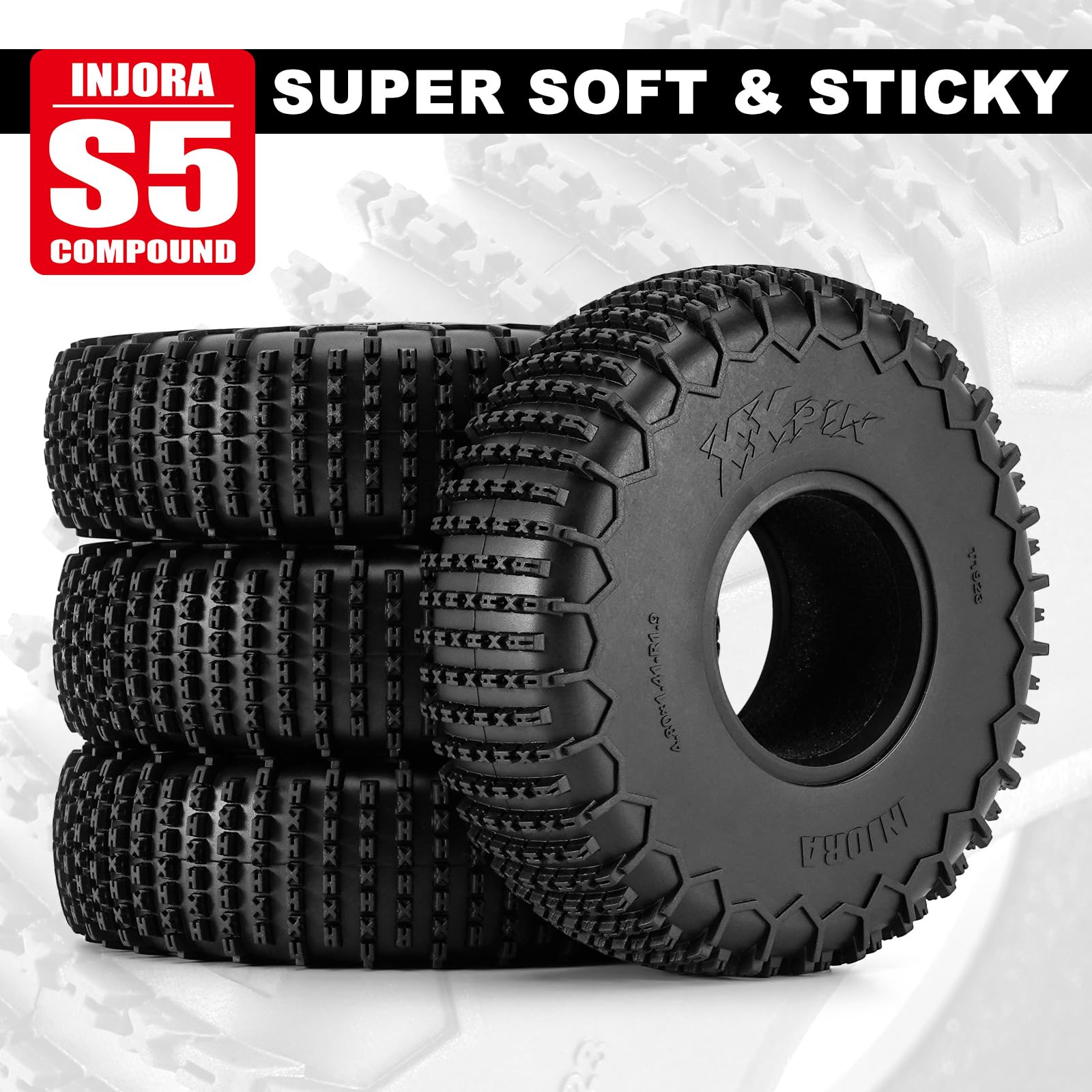 INJORA 1.9" XHX Pneus à Crampons - S5 122 * 36mm Pneus pour Voiture RC Crawler 1/10 SCX10 TRX4