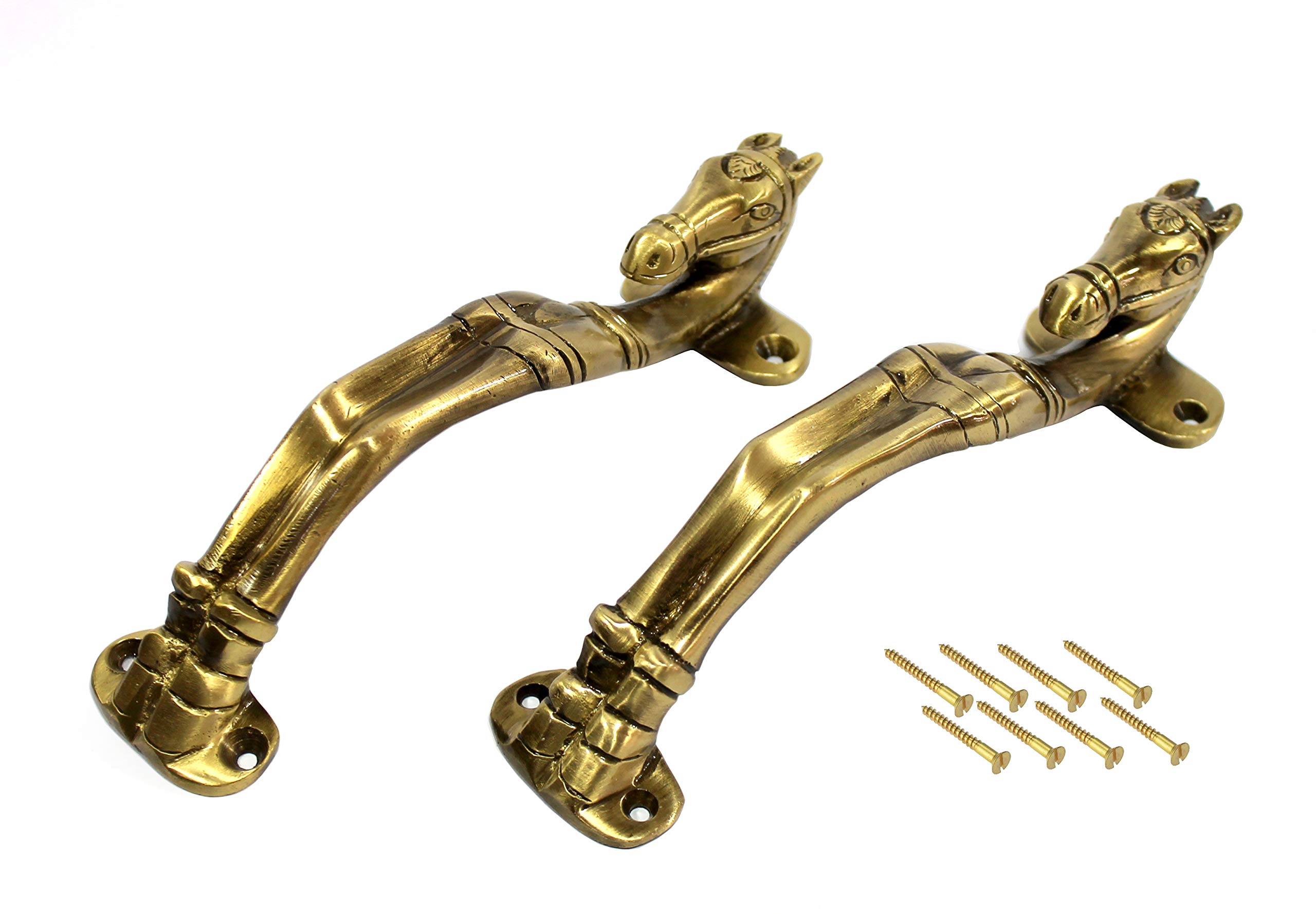 ESPLANADE - 7.5" Horse Design Brass Door Handle Pair - 2 pcs, Gold