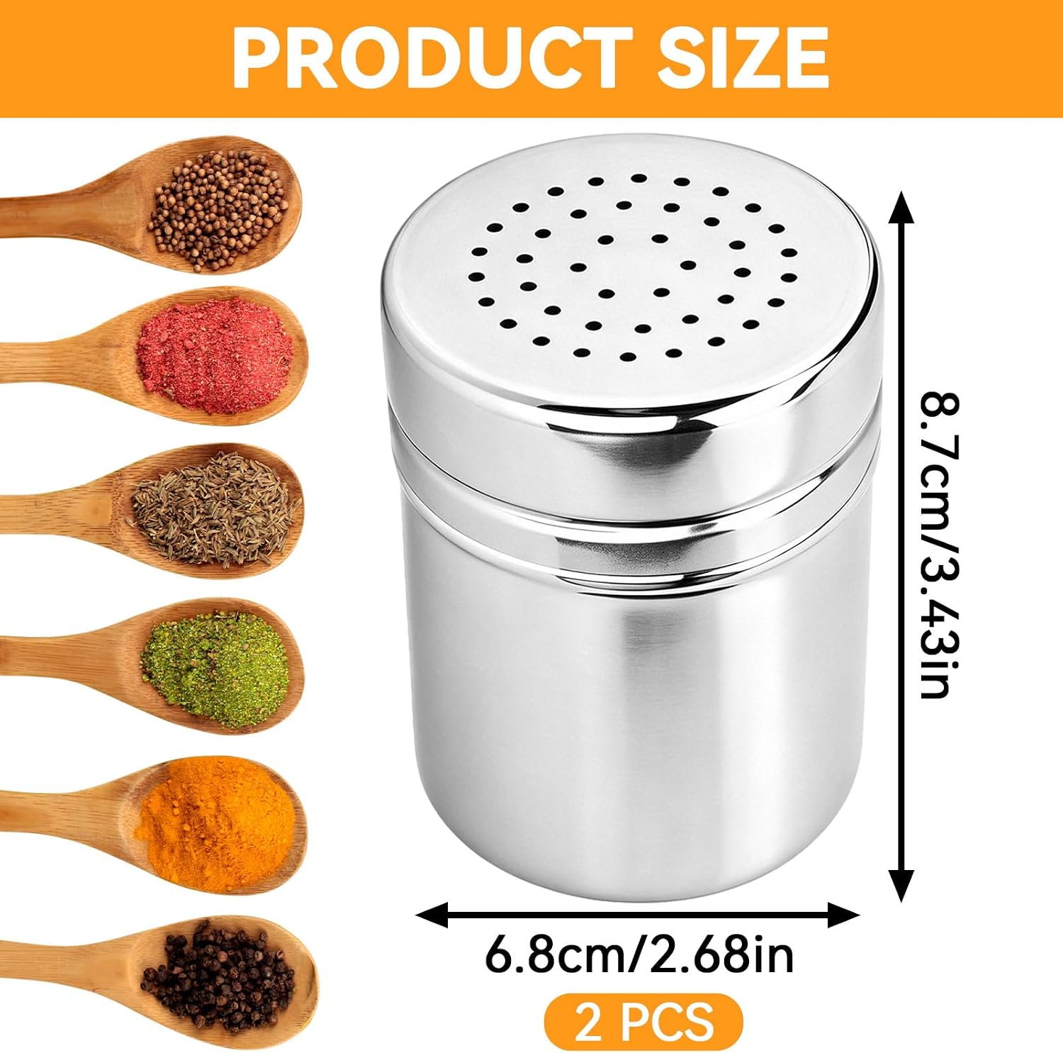 Stainless Steel Powdered Sugar Shaker Duster, Metal Salt Pepper