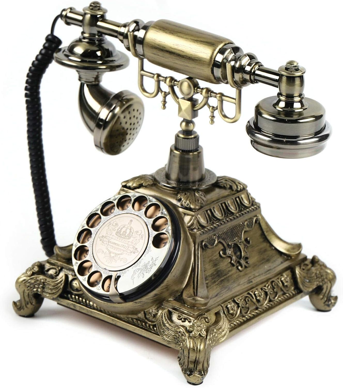 Gdrasuya10 Royal Vintage Telephone, Resin Vintage Antique Rotary Handset Desk Telephone Retro Turntable Dial Phone