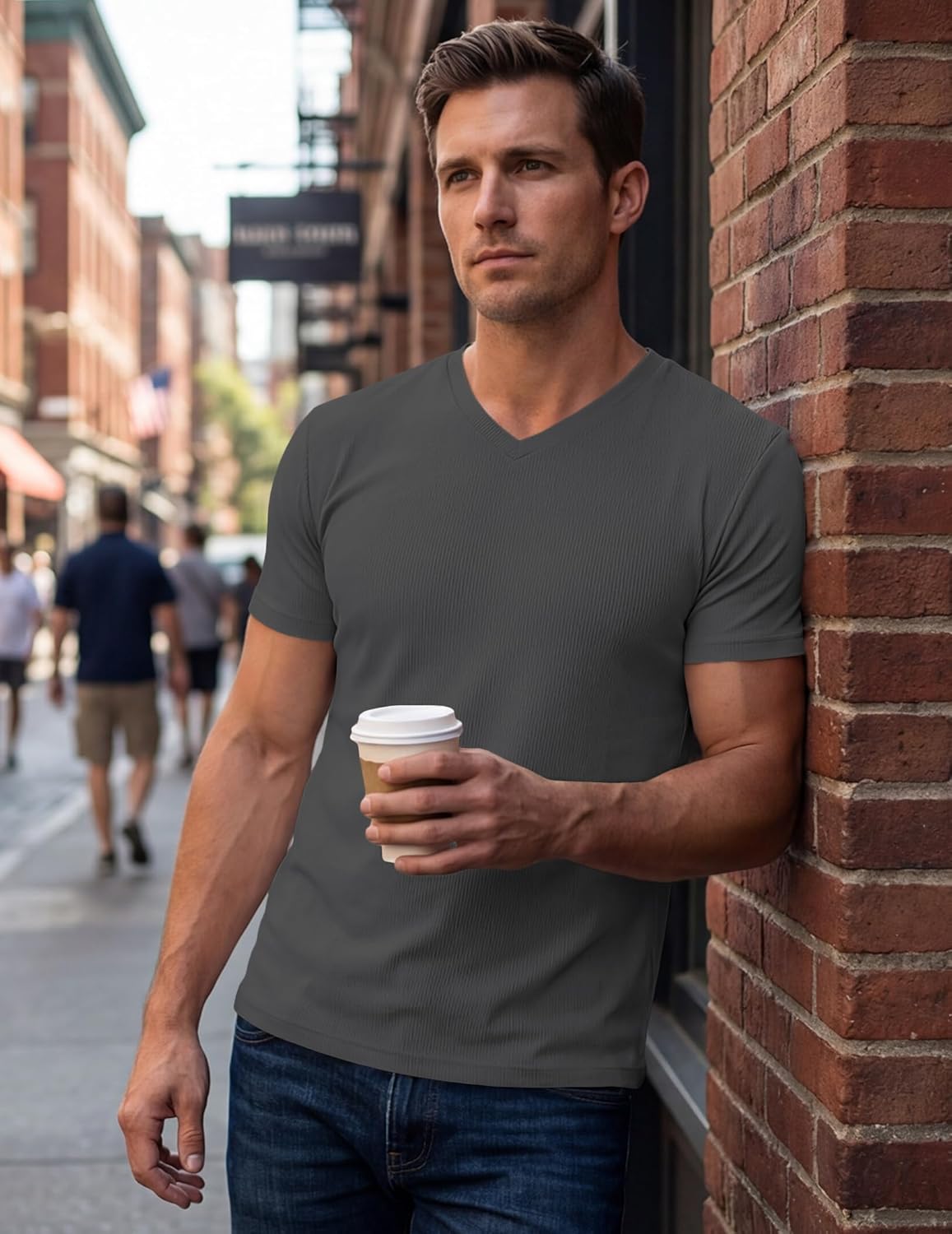 JMIERR Mens Muscle T Shirts V Neck Short Sleeves Gym Workout Causal Slim Fit Tee Shirt - Image 5