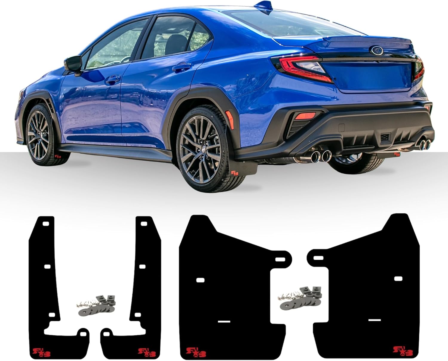 RokBlokz Mud Flaps for 2022+ Subaru WRX - Multiple Colors Available - Mud Guards are Custom Cut and Fit - Includes All Mounting Hardware (Black with Red Logo, Original)