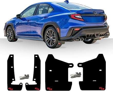RokBlokz Mud Flaps for 2022+ Subaru WRX - Multiple Colors Available - Mud Guards are Custom Cut and Fit - Includes All Mounting Hardware Black with Red Logo, Original