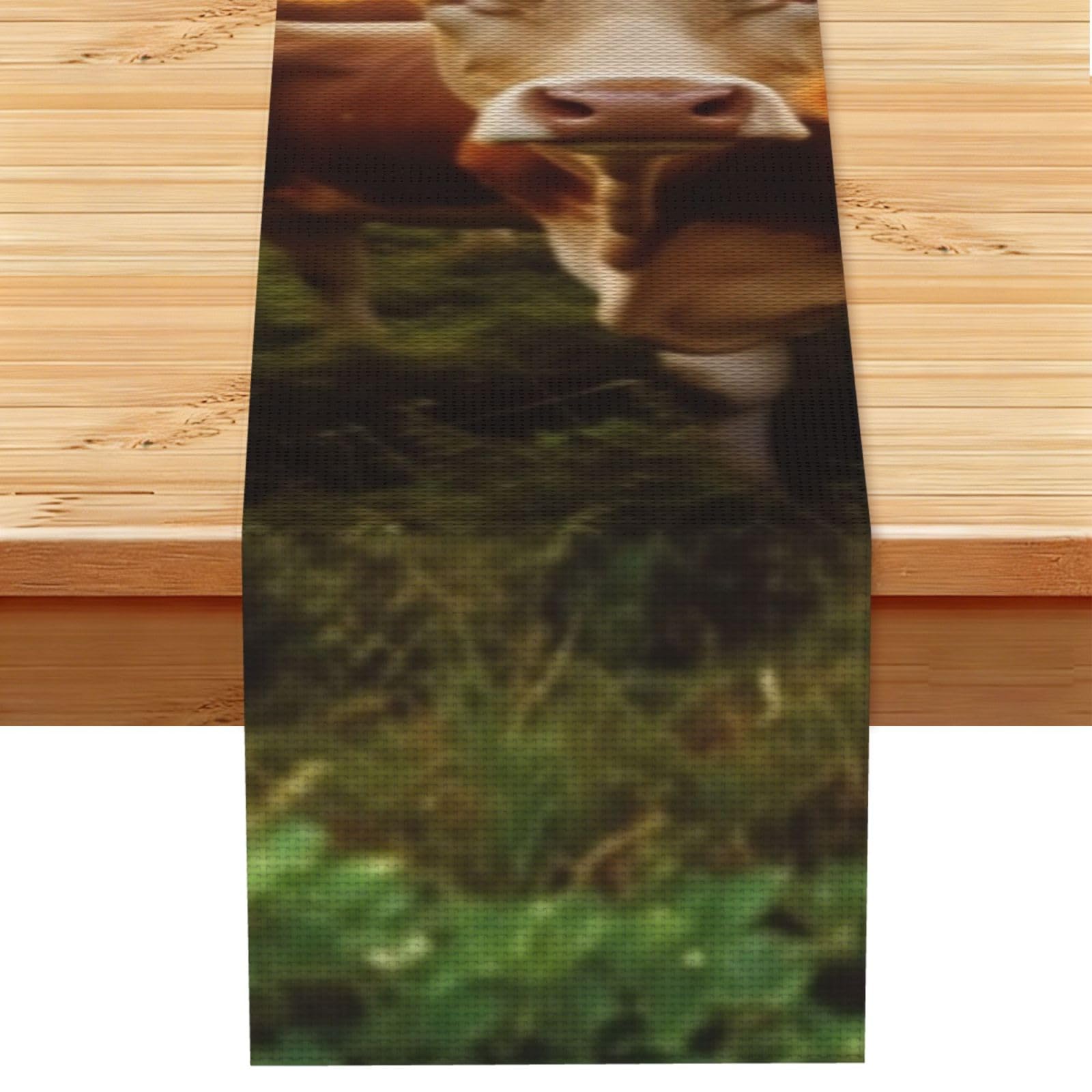 Animal Cows Table Runner 13x72 Inch Cotton Linen Table Linen Washable Farmhouse Tablecloth Modern Abstract Art Kitchen Dinning Table Decoration for Home Party Decor