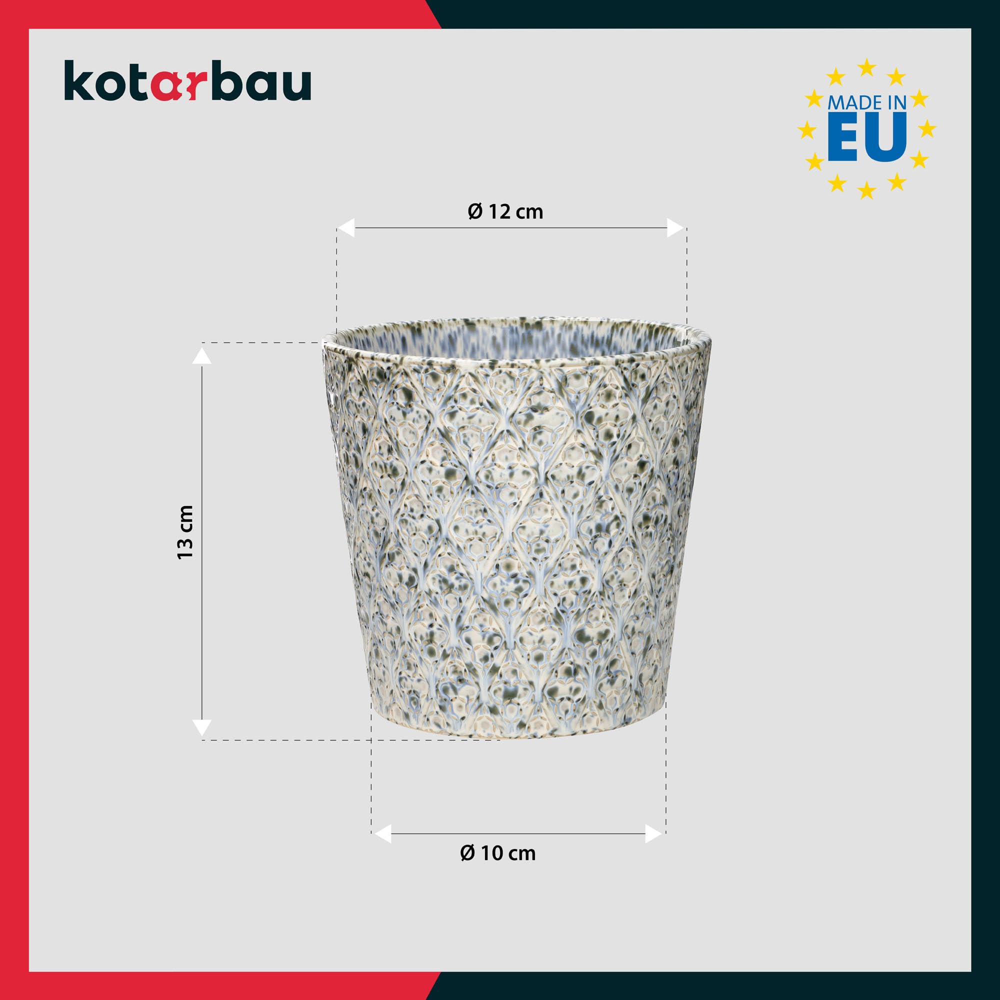 KOTARBAU® Pot De Fleurs Trapézoïdal Vintage Bleu De ⌀ 12 Cm | Pot en Céramique Bleue | Cache-Fleur en Céramique Émaillée | Pot De Fleurs en Céramique Émaillée Bleue | Pot De Fleurs Bleu | Pot Vintage