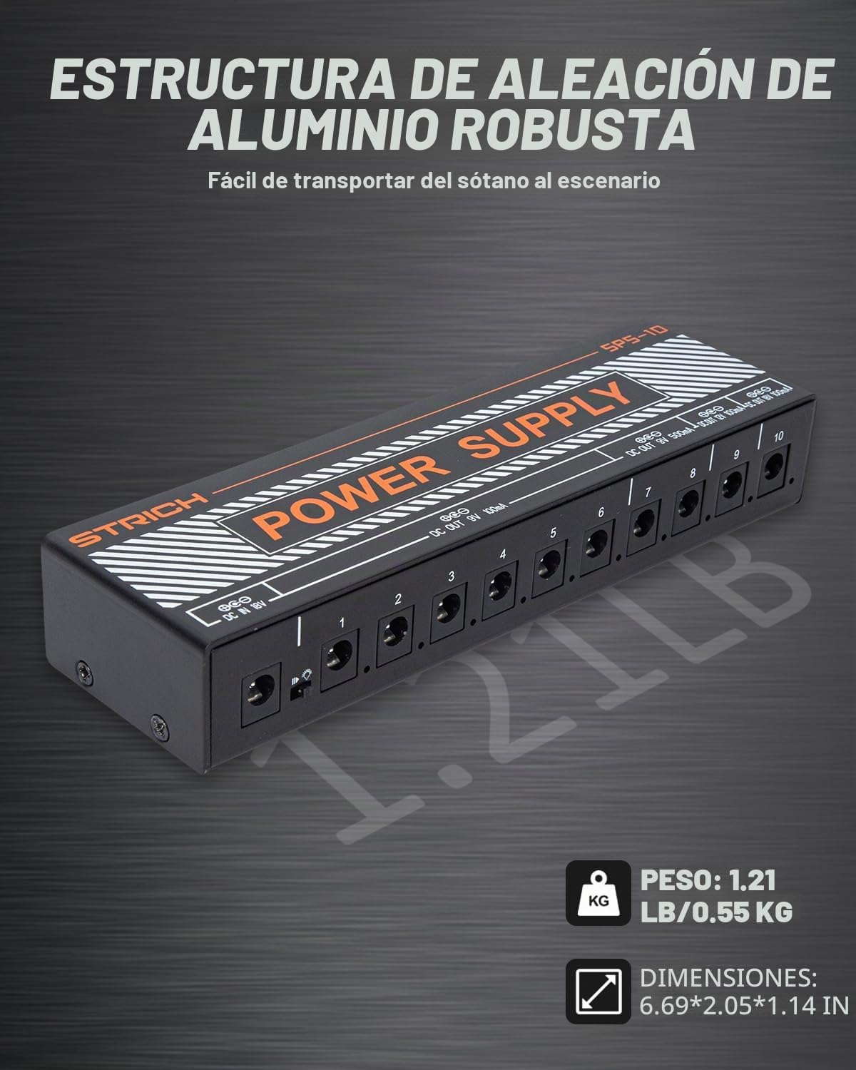 Fuente de alimentación para pedal de guitarra, STRICH 10 salida aislada para pedal de efecto de 9 V/12 V/18 V, fuente de alimentación de pedalera de 100 mA 500 mA con protección contra cortocircuitos