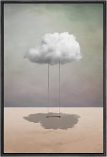 IDEA4WALL Framed Canvas Print Wall Art Surreal Pastel Cloud Swing Landscape Fantasy & Sci-Fi Abstract Illustrations Modern Art Bohemian Scenic for Living Room, Bedroom, Office - 24"x36" Black