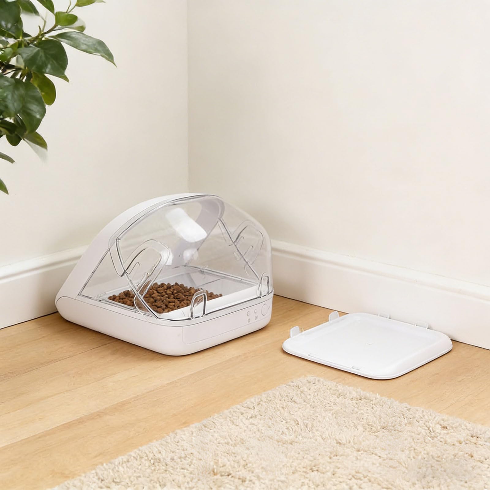 Parte trasera transparente fuerte para dispensadores de mascotas que evita el acceso no deseado a los alimentos durante el tiempo de alimentación, accesorio de alimentador automático