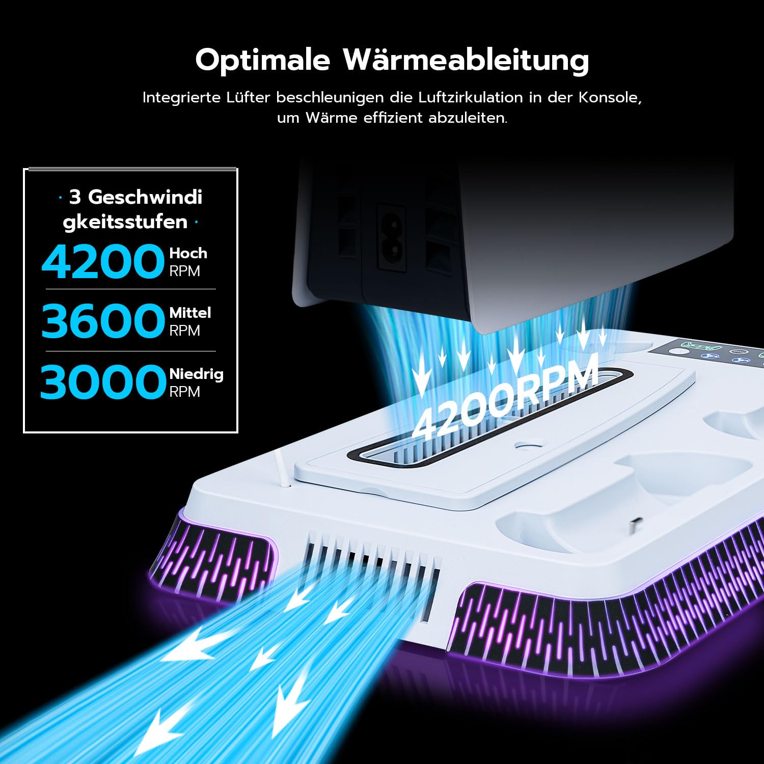 Wigearss PS5/PS5 Slim/PS5 Pro Kühler Standfuß mit Dual Controller Ladegerät, PS5 Controller Ladestation Standfuß mit Lüftert, RGB Licht für PS5/PS5 Slim/PS5 PRO UHD/Digital Edition