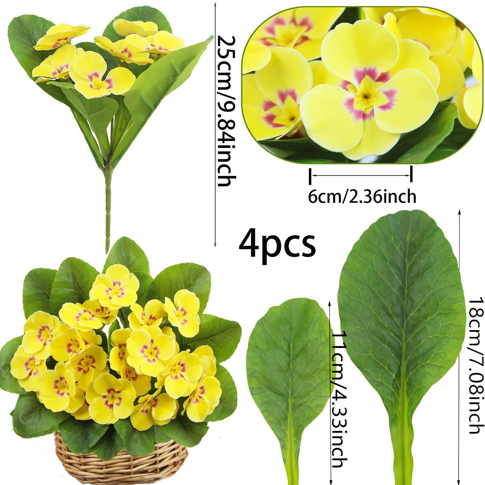 CITYES 4 x künstliche Blumen, Frühlingsblumen, gelb