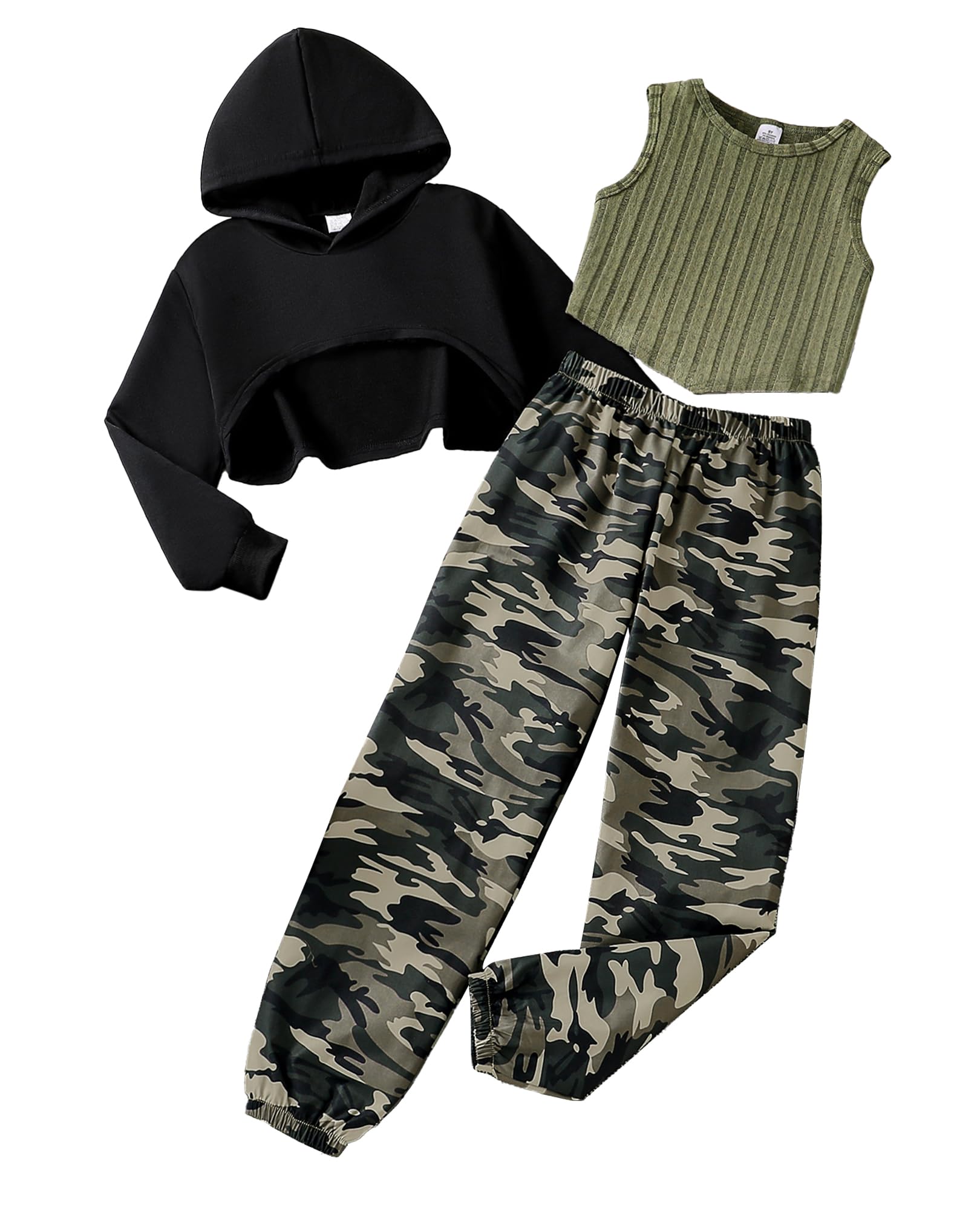 VeryNew Girls Clothing Sets 3 Piece Outfits,Long Sleeve Hoodie Tank Sweatpants Outfits Sportwear Sweatsuits for Kids 8-12 Y