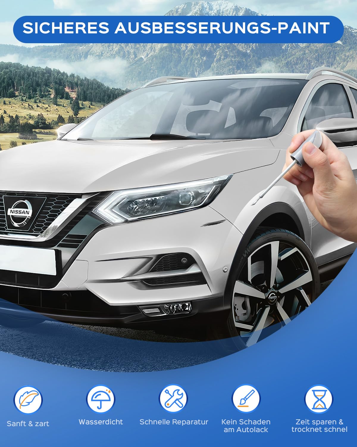 Penna a vernice per Nissan QAB Pearl White Tricoat - Corrispondenza esatta per chip e graffi