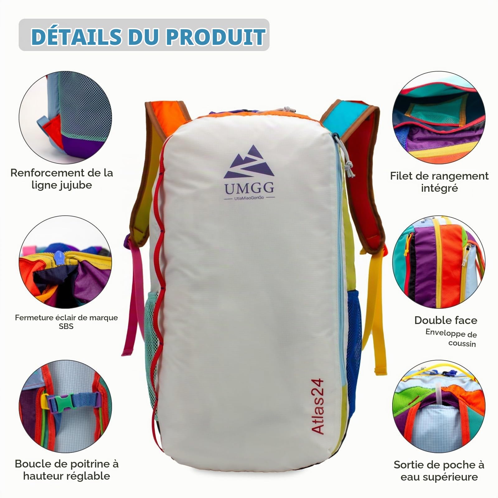 Ultraléger Sac à Dos de Randonnée 24L, Étanche Sac à dos de Voyage pour Femme Homme Sac à Dos Pliable pour les Voyages en Ville, Blanc