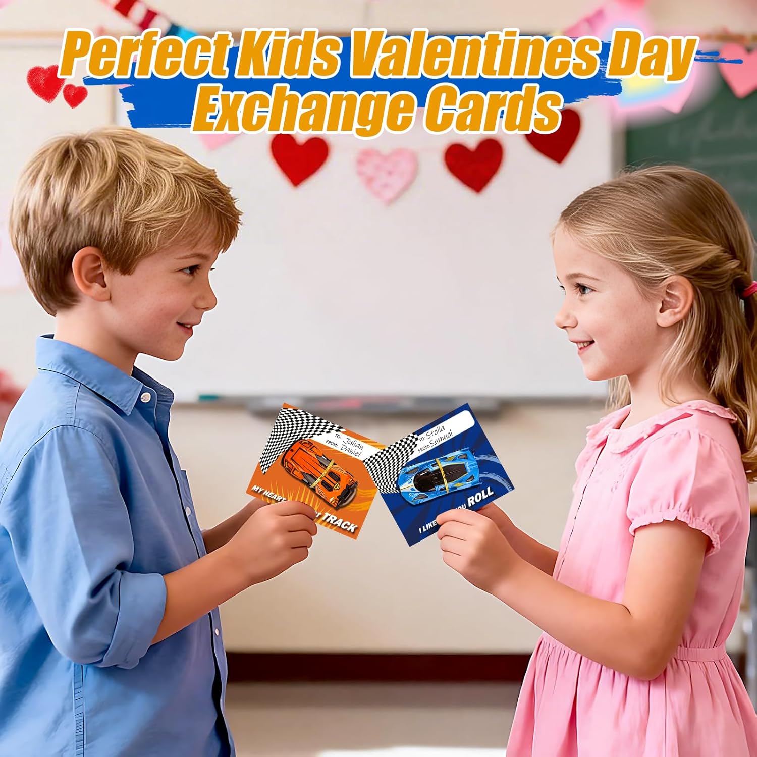 24 Pack Valentines Day Cards for Kids School Classroom, Metal Die-Cast Racing Cars with Valentines Day Cards, Valentines' Day Gifts for Kid, Valentines' Party Favors for Boys Girls