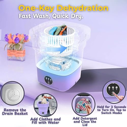 Miniatura 3 de Mini lavadora portátil, lavadora eléctrica compacta, púrpura y blanco, diseño ligero para espacios pequeños
