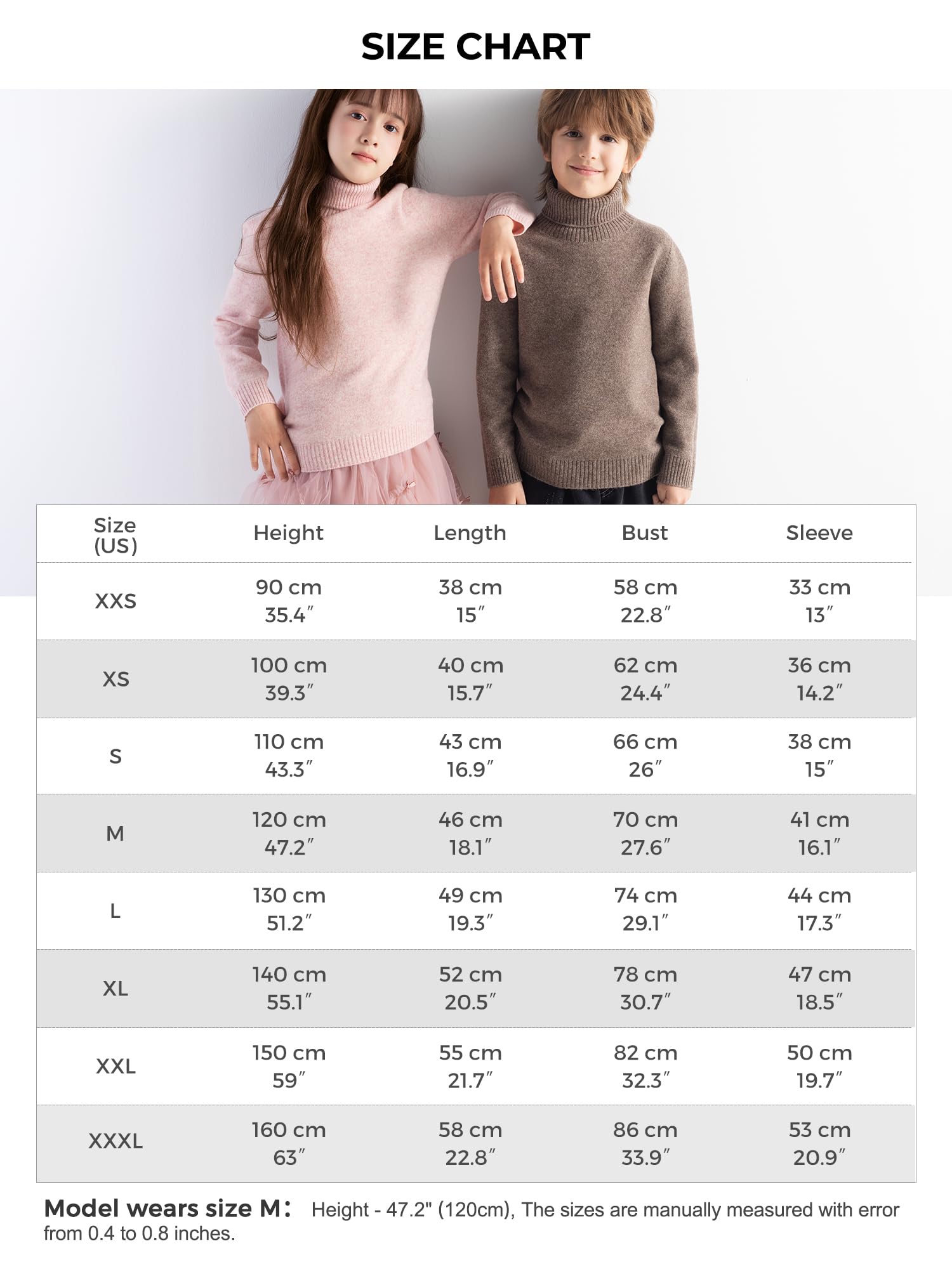Chanyarn Niño Niña 100% Lana Merino Jerséis Cuello Alto Manga Larga Sin Costuras