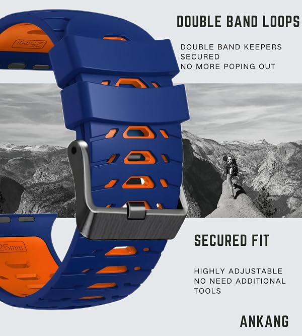 ANKANG Watch Band for Apple Watch Ultra 2 49mm 45mm 44mm 42mm Soft Rubber watch bands for iWatch SE 1 2 Series 4 5 6 7 8 9 for men women Blue Orange by ANKANG - Used condition - Image 2
