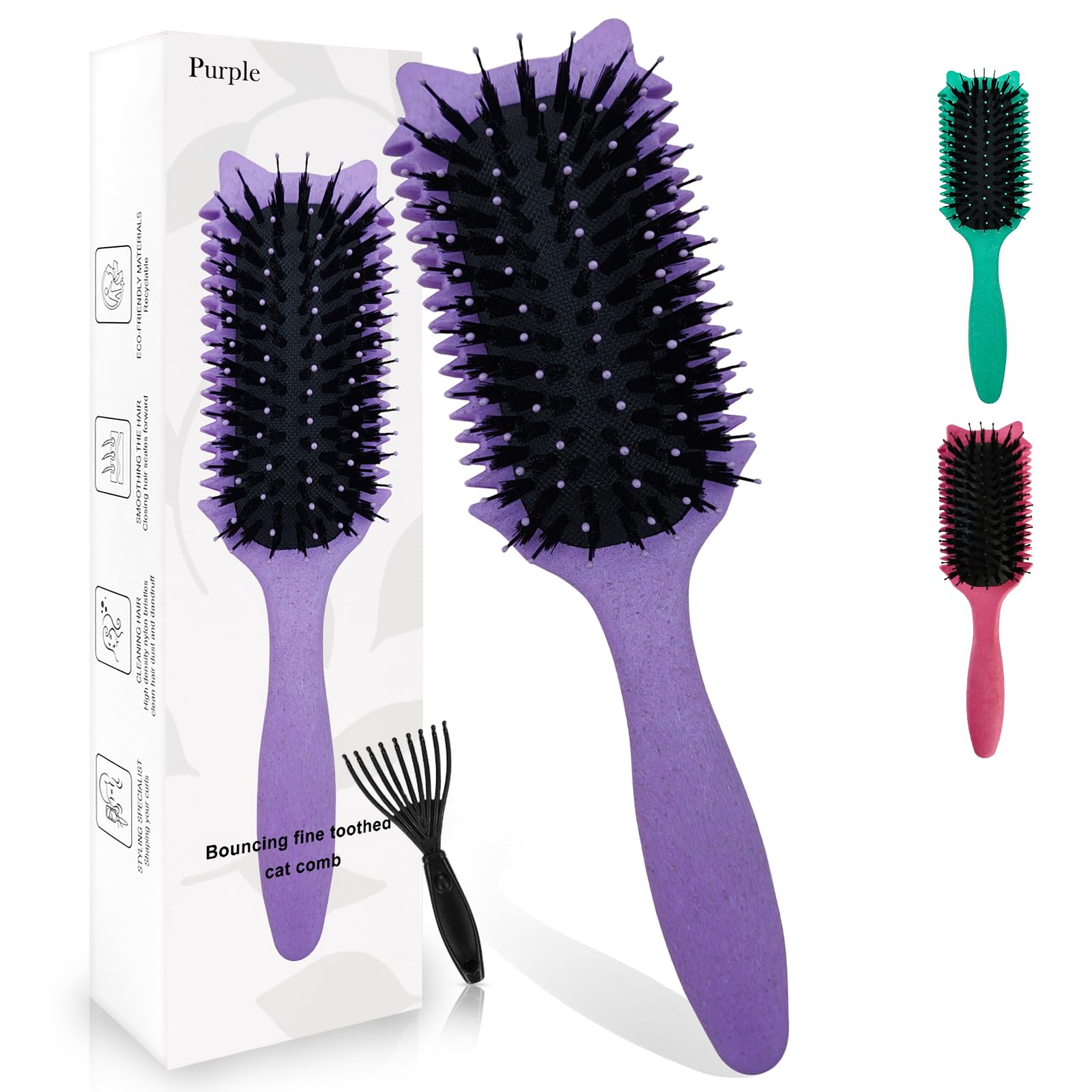 Sularpek Curly Hair Brush, Curl Defining Brush, Boar Bristle Styling Brush for Detangling Defining, Shaping Curls