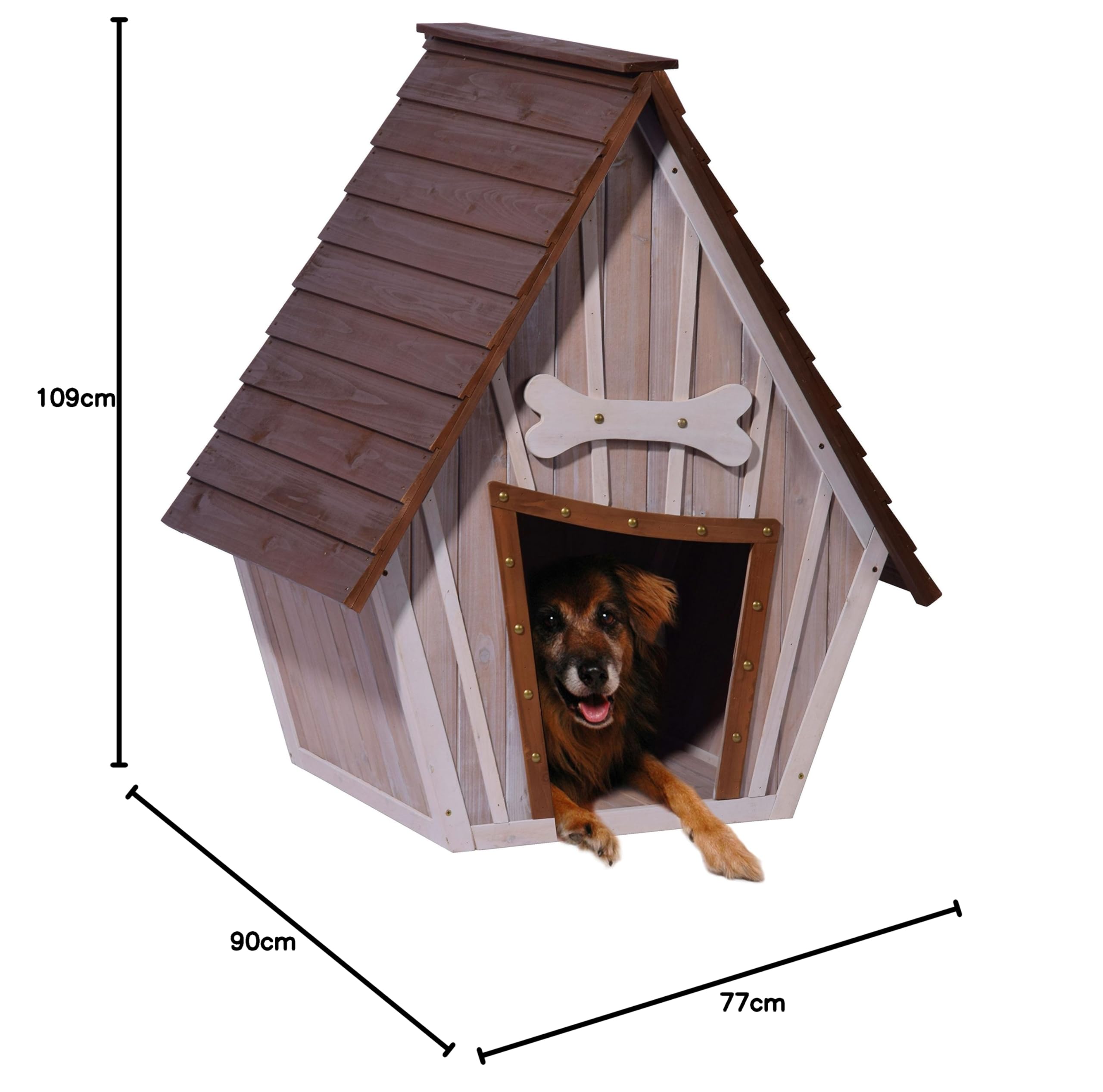 dobar® Hundehütte "Hubi" - Outdoor Hundehaus Massivholz - Hundekäfig Spitzdach - Holzhütte für mittelgroße Hunde - Haustierhütte mit abnehmbarem Boden - 90 x 77 x 109 cm - Braun/Grau