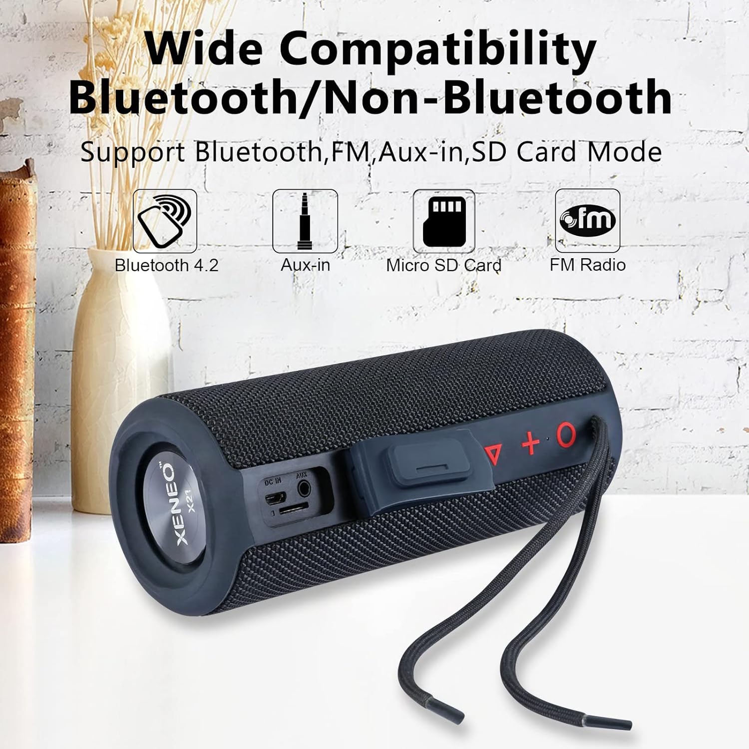 X21 Dual Portable Bluetooth Speakers Waterproof Outdoor Wireless Stereo Pairing with FM Radio, Micro SD Card, IPX6, Aux Jack 30W for Home, Office, Party and Travel (Pack 2 Black)