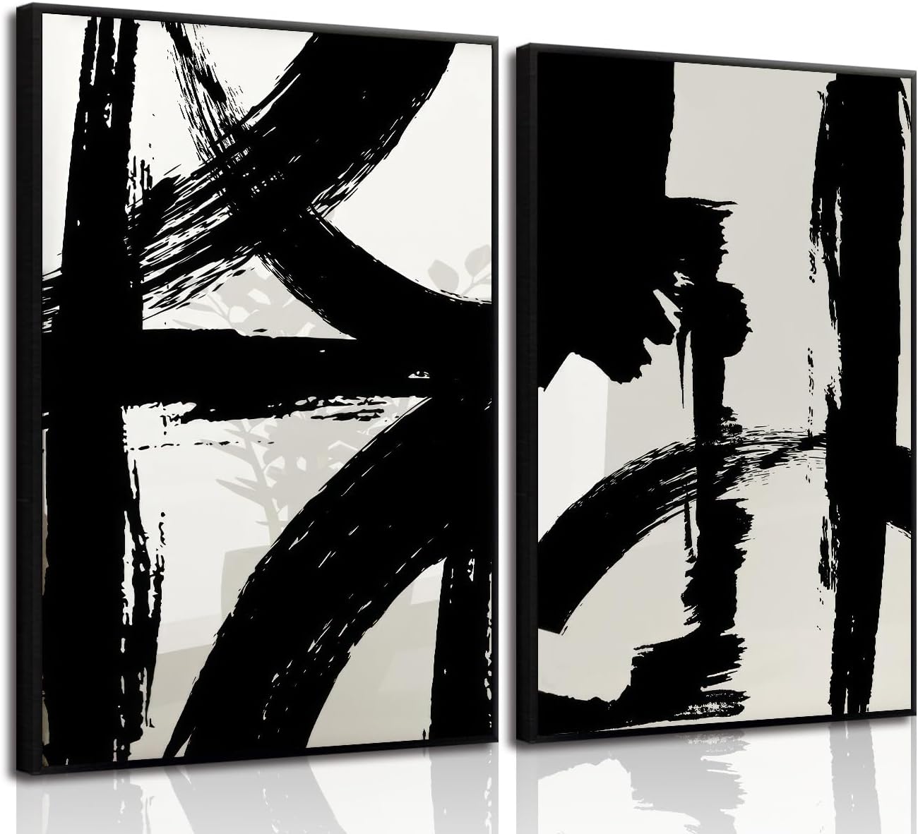 Black and White Brush Stroke Canvas Wall Art Modern Abstract Minimalist Ink Line Painting Picture Mid Century Geometric Prints Poster Retro Graffiti Artwork for Office Home Decor 16x24in