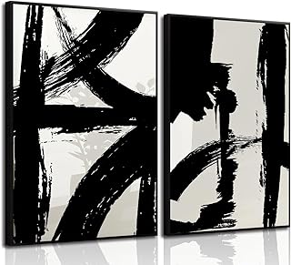 30+ Living Room TV Wall Ideas For A Designer-Look Makeover 67 Black and White Brush Stroke Wall Art Modern Abstract Minimalist Ink Lin...