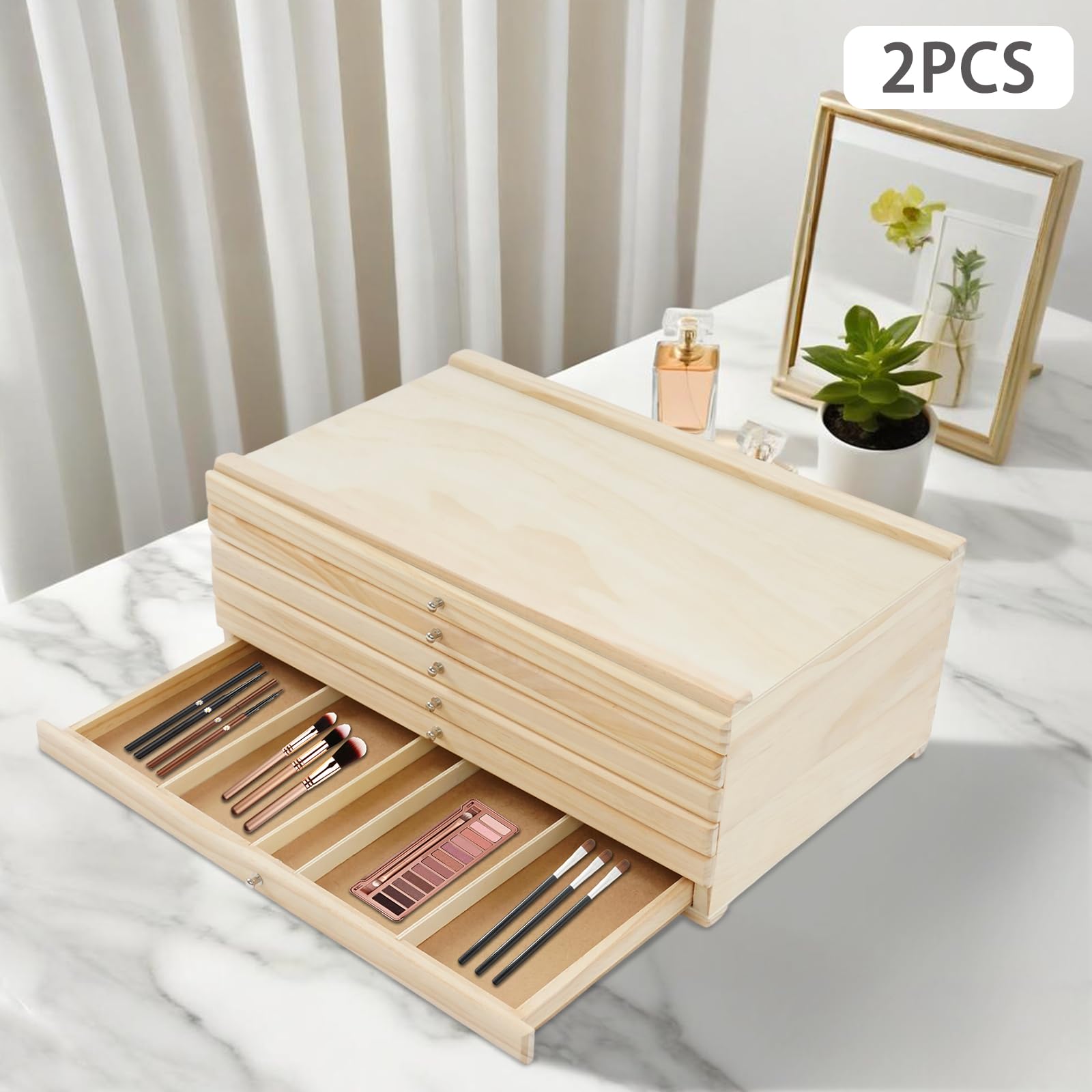 6 Schublade Aufbewahrungsbox 2er-Pack, Holz Künstlerbedarf Storage Box