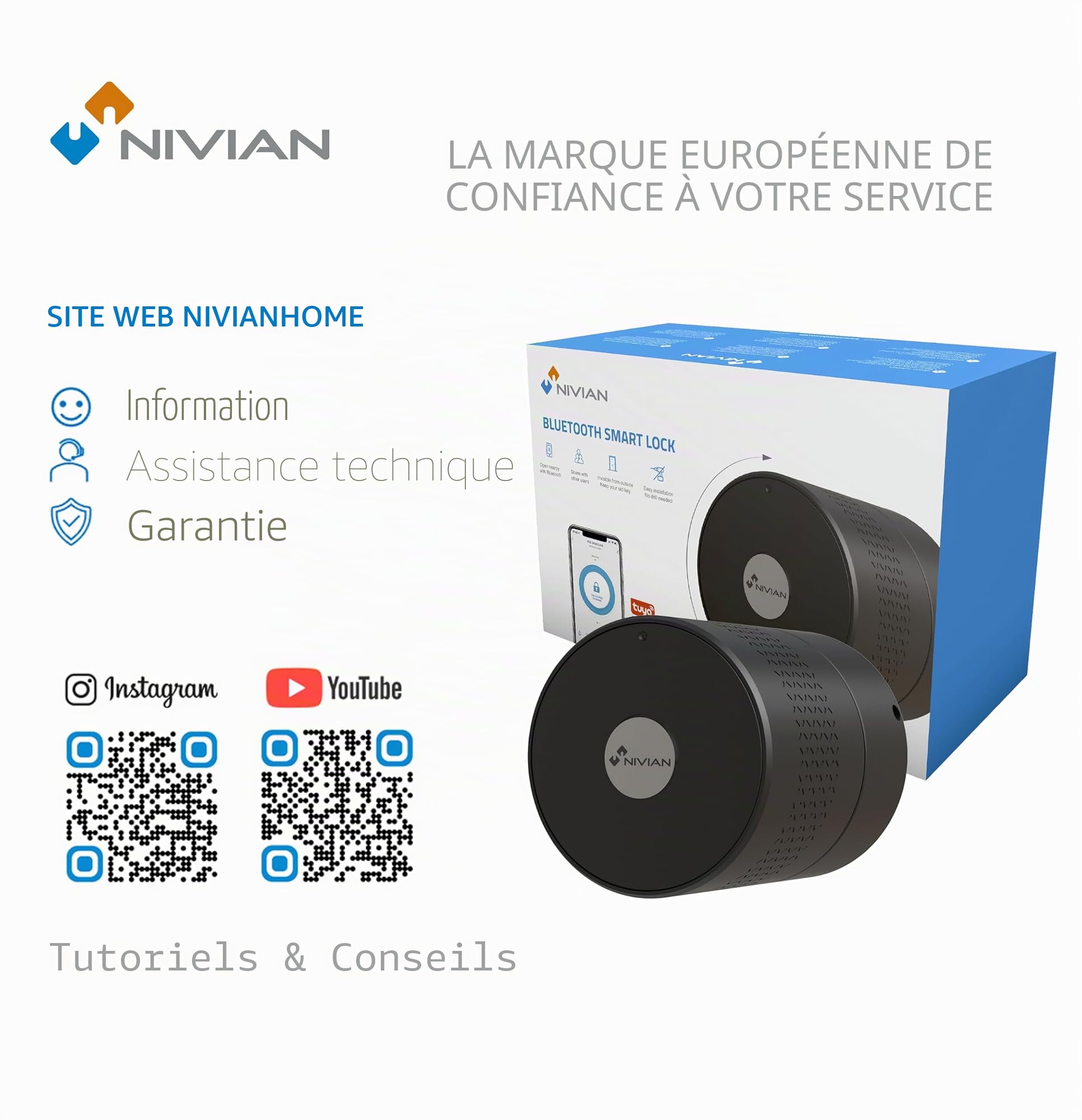 Nivian - Serrure intelligente Wi-Fi - Smart loc avec accès à distance et ouverture sans clé (Complete Pack)