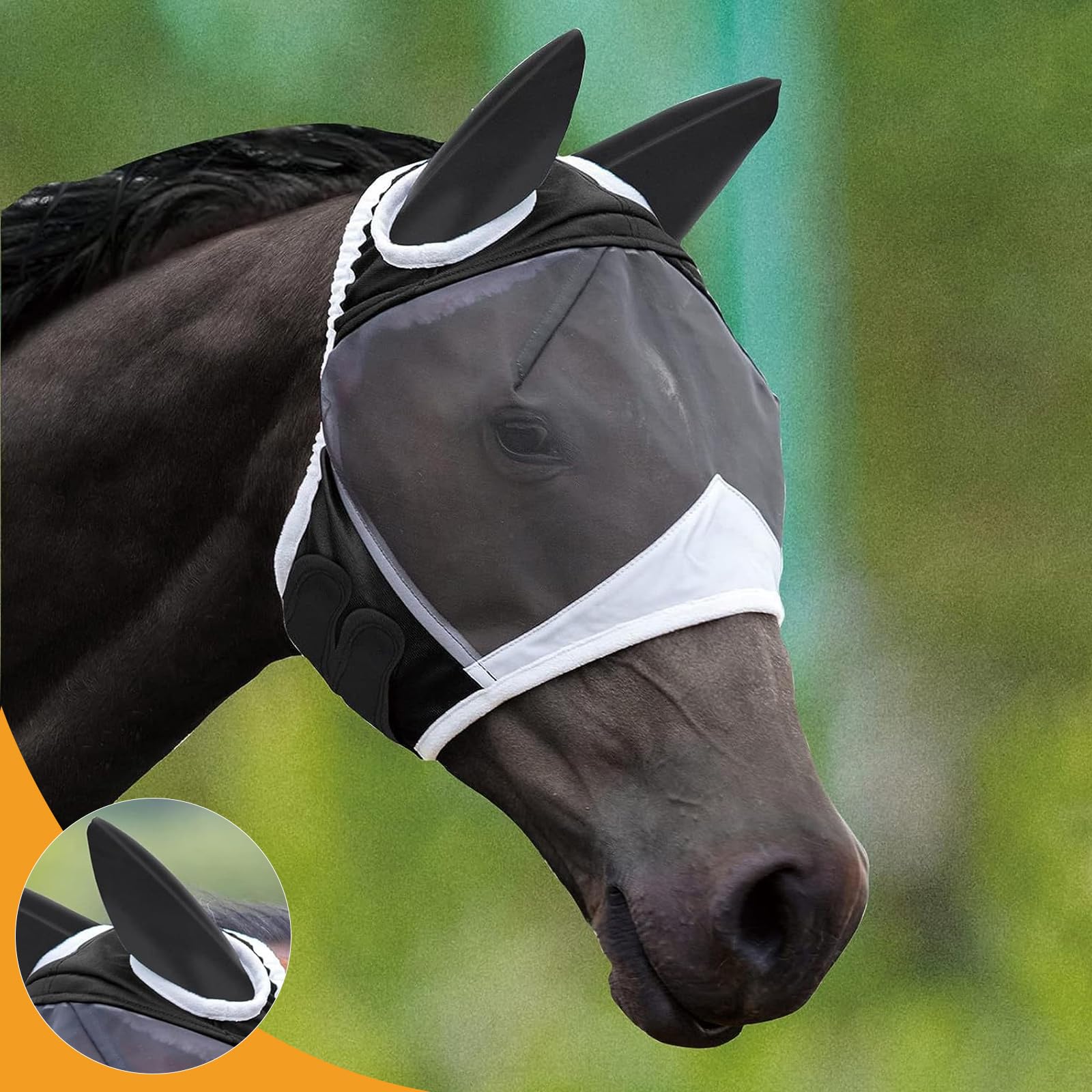 Maschera da mosche per cavallo, protezione UV, traspirante, per cavallo, sangue caldo, protezione contro mosche e raggi UV, per allenamento e uso quotidiano, maschera per mosche a lunga durata, taglia