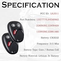 Vista 3 de Llavero de Repuesto Compatible con Chevy Silverado 1500 2500 HD 2003-2006 Avalanche Equinox SSR Suburban Tahoe GMC Sierra Yukon XL Hummer H2