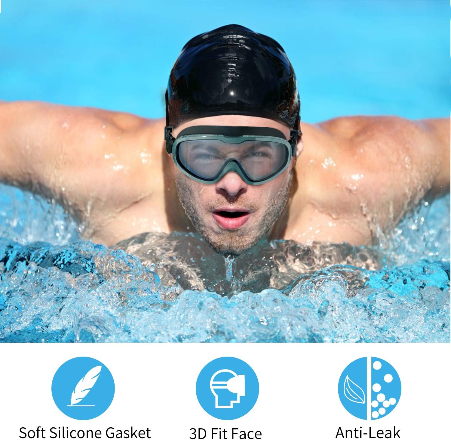 Greatever Swim Goggles Solid PC Frame Anti-Leak&Anti-Fog for Adult and Kids