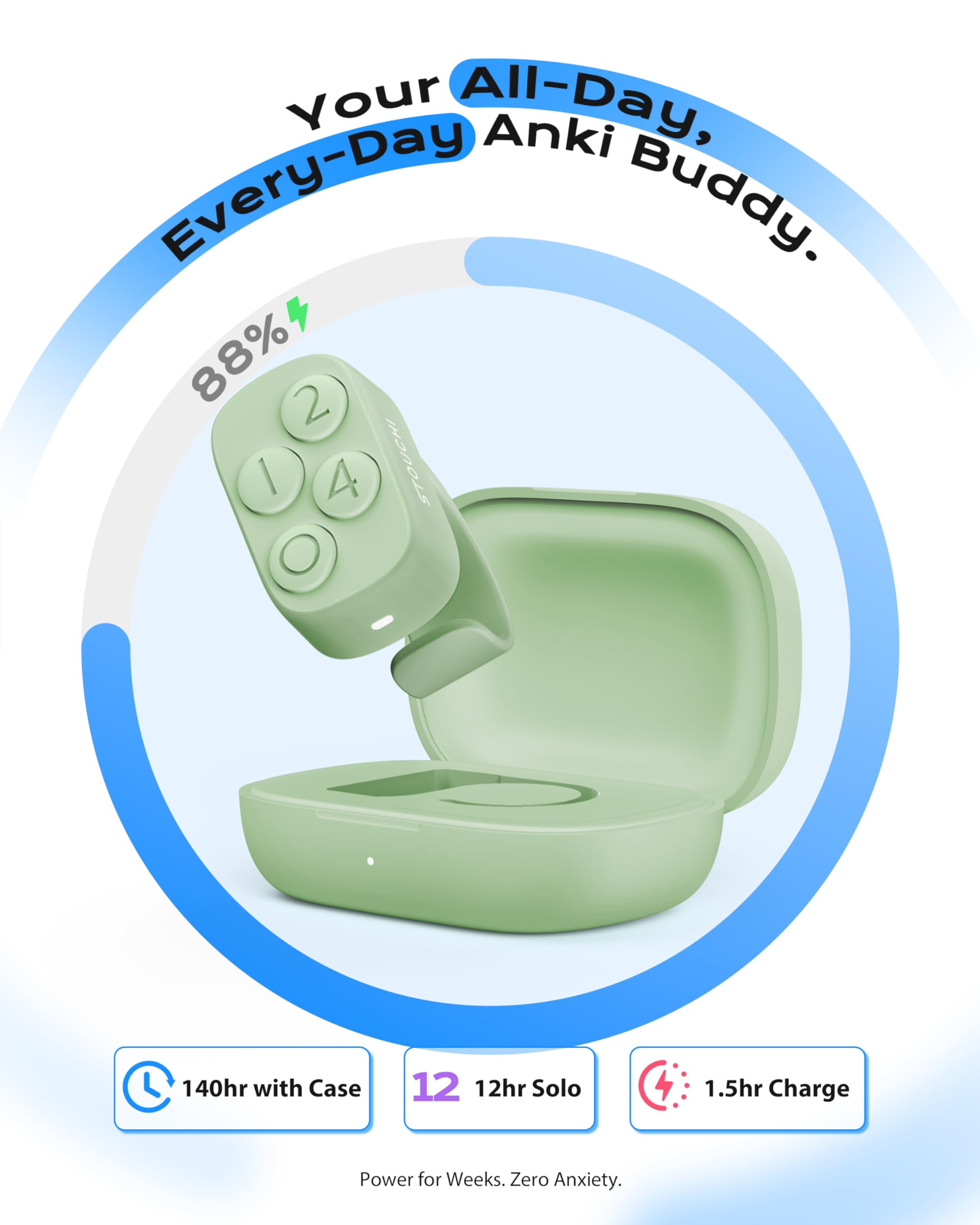 Stouchi Anki Fernbedienung Ring – Bluetooth Finger-Controller für Anki, Kein Setup Kein Remapping, 140H Ladecase, Kompatibel mit Windows, Mac, iPad, iOS & Android