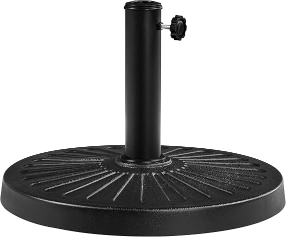 Yaheetech 26.5lbs Heavy Duty Outdoor Umbrella Base, Black | Patio Umbrella Stand, 18'' Antiqued Round Resin Construction, All Weather for Deck, Poolside, Garden