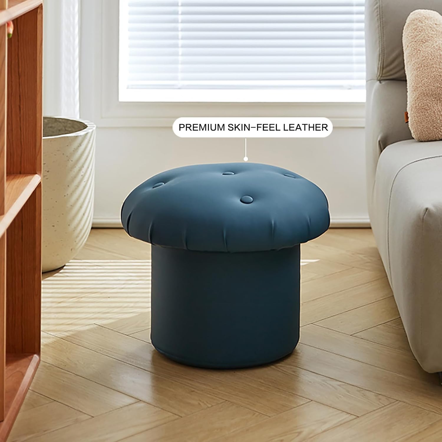 Cute Mushroom Footstool,Portable Shoes Changing Storage,Interesting Shape Footstool,Small Mushroom Entryway Shoe Stool, Bedroom, Playroom, and Living Room Decor, Multipurpose Small（Blue）