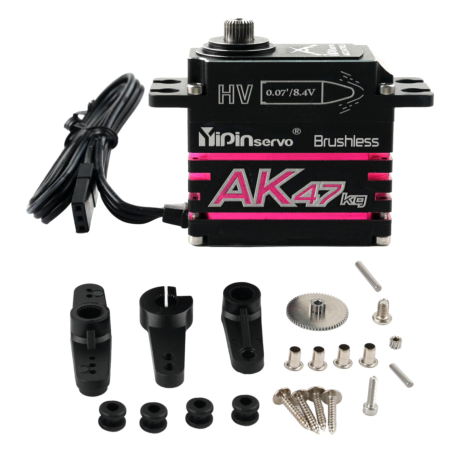 47KG High Torque Digital Servo Stainless Steel Gears 180 Degree Brushless Motor Waterproof IP67 Magnetic Coding Programmable Servo with 25T Servo Horn