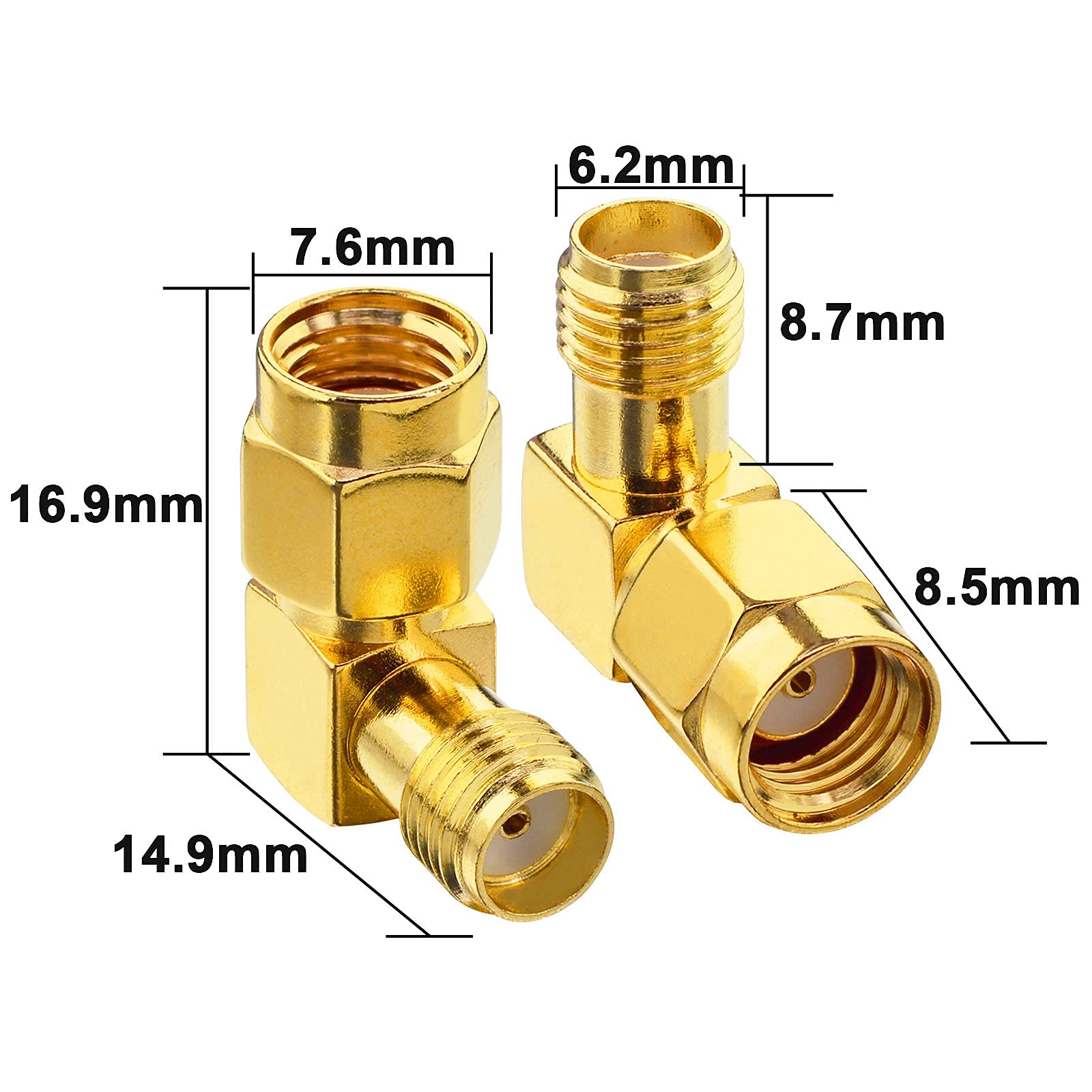 Connettore SMA Maschio-Femmina Ad Angolo Retto 90&deg; - Per Frequenze 0-6 GHz, Pacco Da 5 Pezzi
