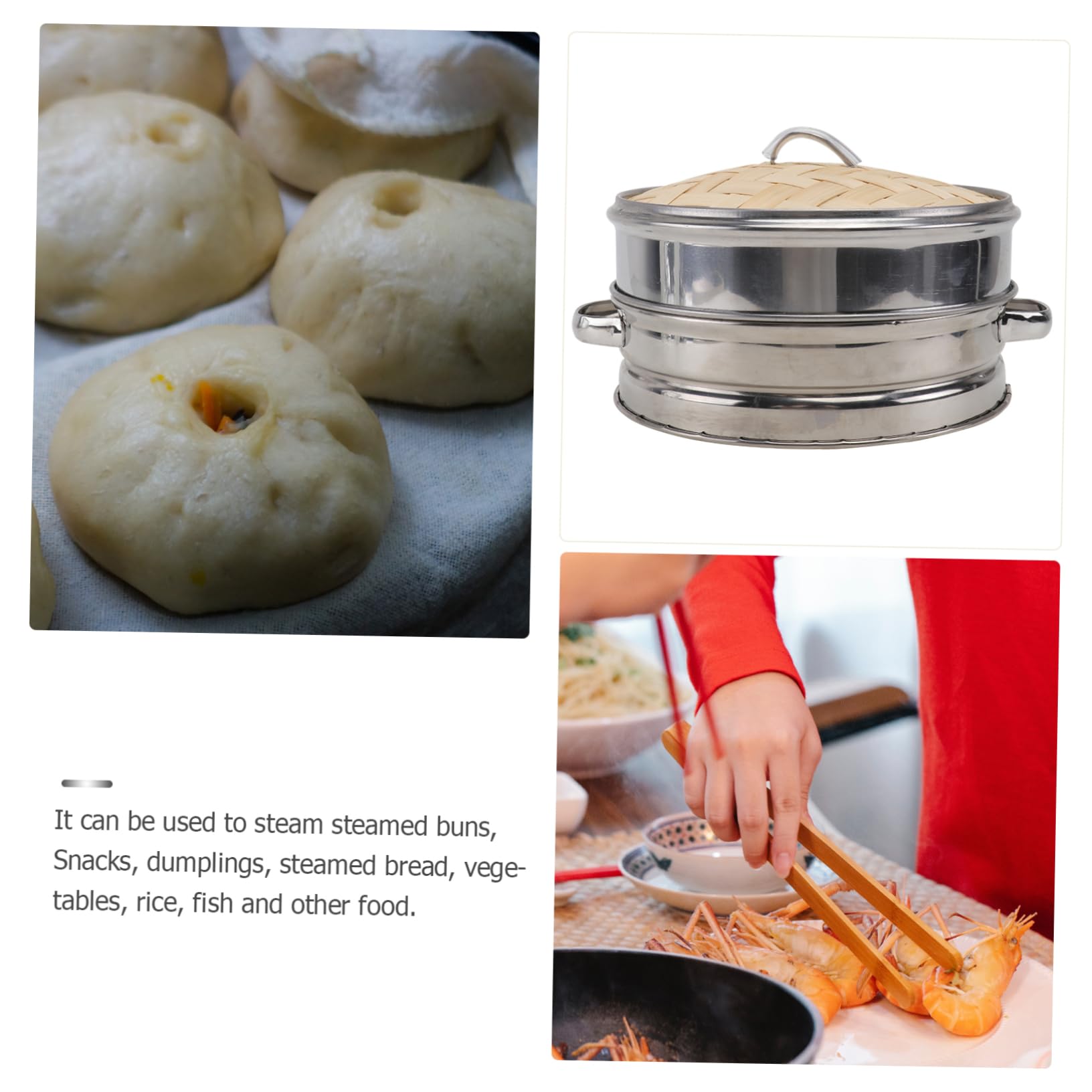 Cabilock Steaming Cooker Double-eared Lid Bamboo Steam Basket Essential Kitchen Tool Random Style