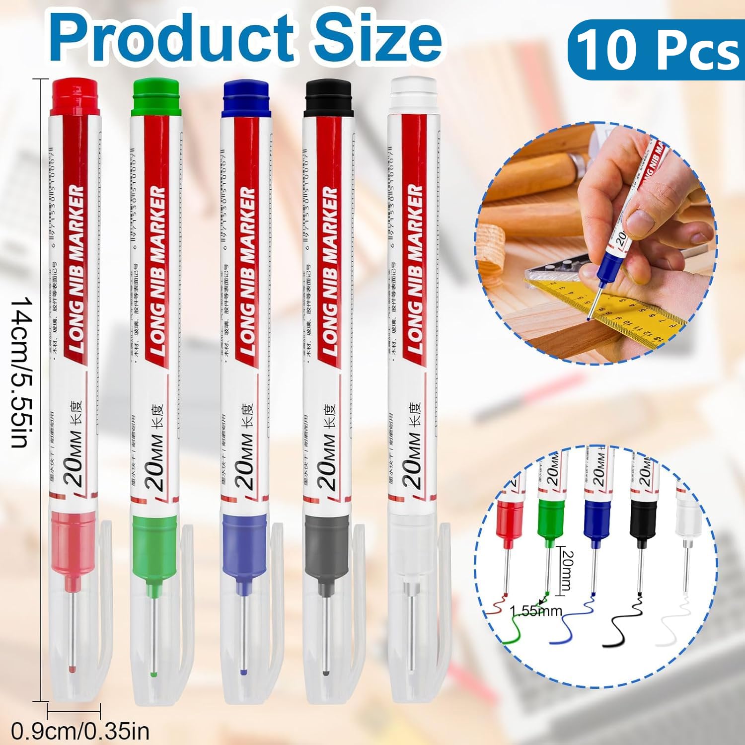 Deep Hole Markers - 10 Pack Colorful Carpenter Pens -2 Deep Hole Markers - 10 Pack Colorful Carpenter Pens -2