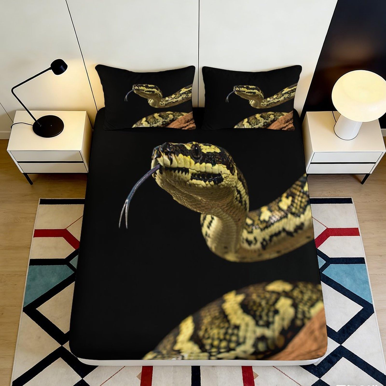 Pnayamiorkfel Style-3 3D Printed Snake Pattern Fitted Sheet Microfiber Soft Black Reptile Bed Cover For Bedroom Guest Room Decor 90X200x25cm