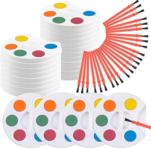 Mini juego de pintura de acuarela para niños, paquete de 24, paleta de pintura para niños a granel, kit de mini pintura de 5 colores con pinceles,