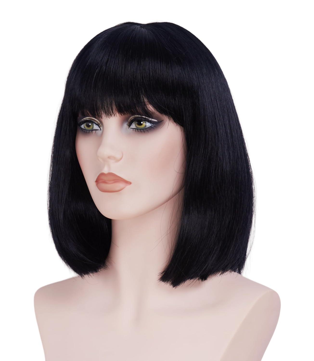 14 Inches Black Wigs for Women Short Straight Bob Wig with Bangs Synthetic Hair for Daily Use,Cosplay, Halloween