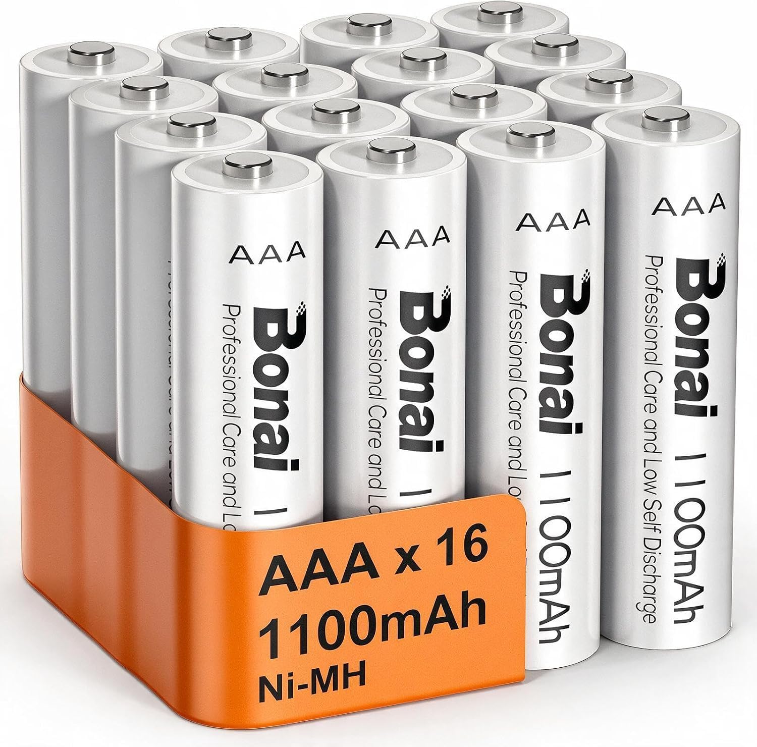 BONAI 16 Pile Ricaricabili AAA Ni-MH 1100mAh 1.2V Alta Capacità Ministilo Ricaricabili Fino a 1200 Cicli Ideali per Case Domotiche Tastiere Wireless Mouse e Giocattoli Precaricate