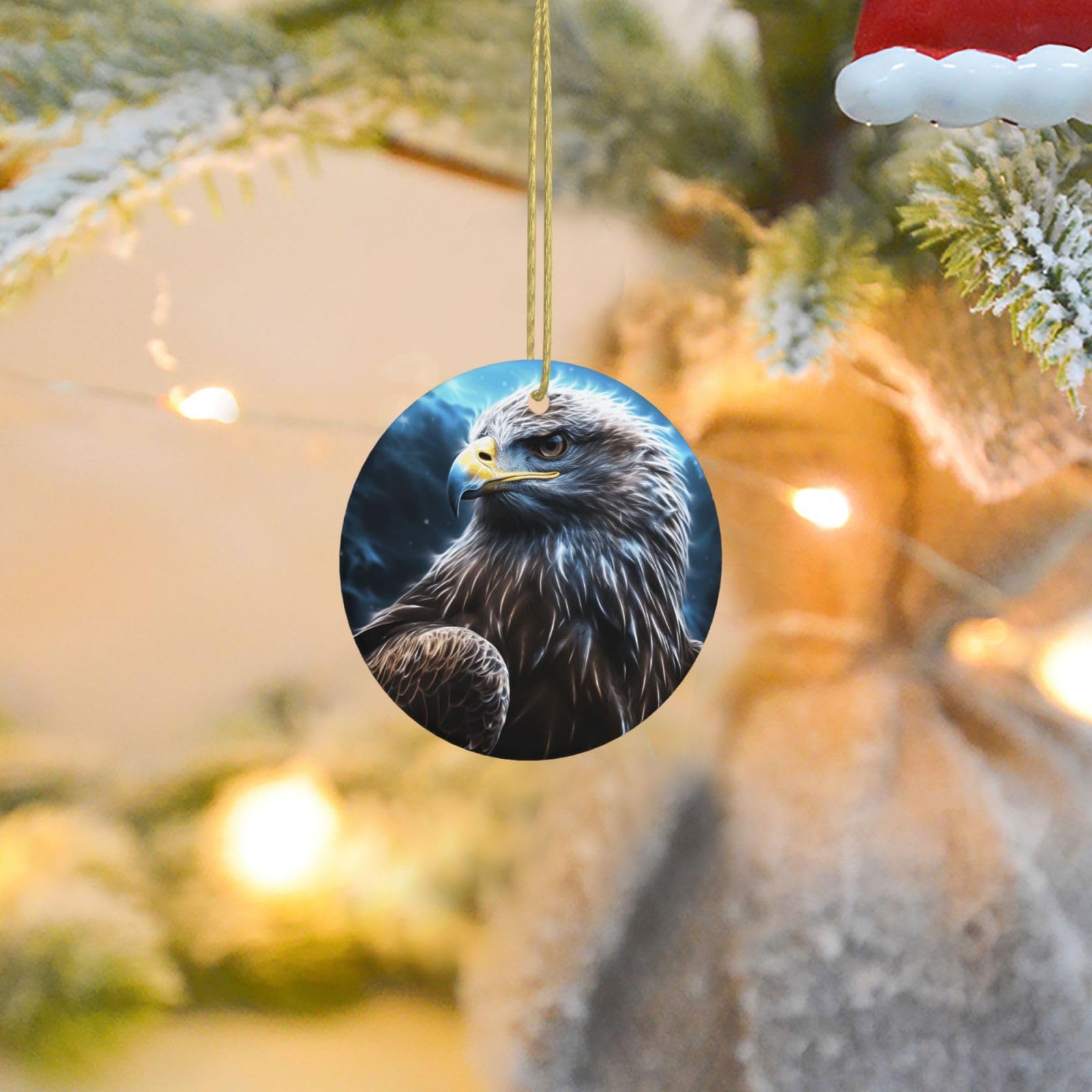 Christmas Ornaments for Christmas Tree Decoration Ceramic Hanging Night Sky Eagle Ornament with Gold Ribbon Crafts Round Pendant for Keepsake Gifts Glass Xmas Decor Party Supplies